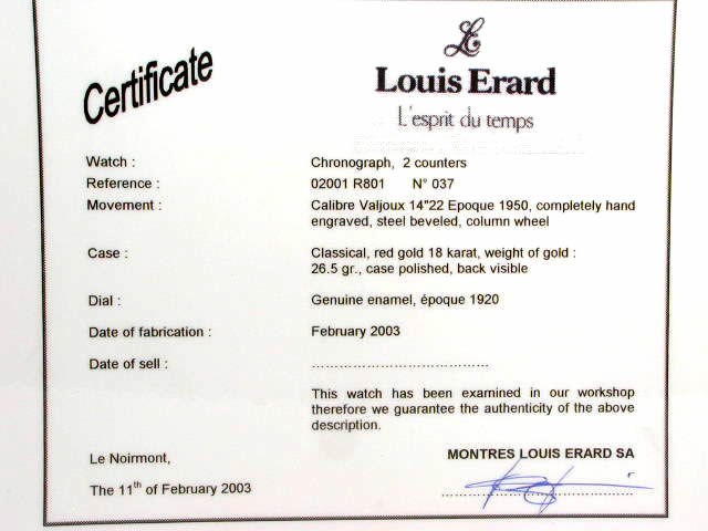 名機バルジユー22搭載 ルイ・エラール 18金無垢 手巻き クロノグラフ