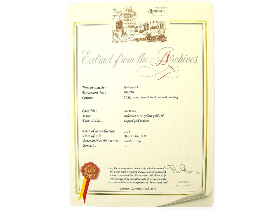 パテックフィリップ カラトラバ Ref.1578 18KYG 保証書・アーカイブ