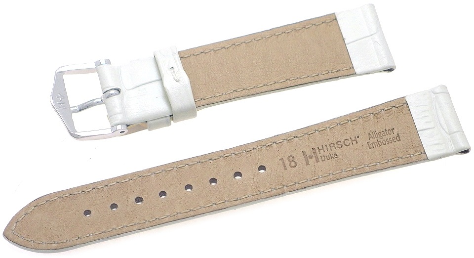 【ヒルシュ】 DUKE（デューク） ホワイト カーフレザー アリゲーター型押  時計ベルト