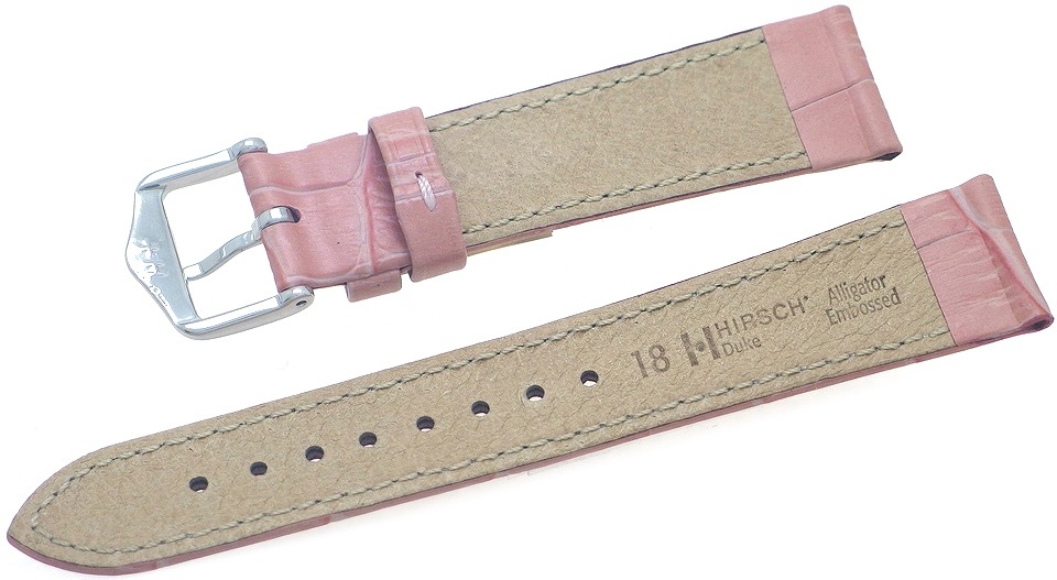 【ヒルシュ】 DUKE（デューク） ピンク カーフレザー アリゲーター型押  時計ベルト