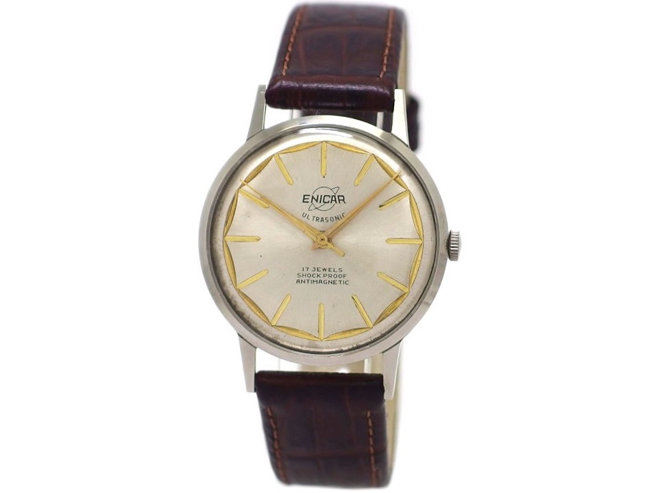 エニカ ウルトラソニック 1010 彫刻インデックス 純正リューズ Cal.AR1010 17石手巻 OH済 1960年代