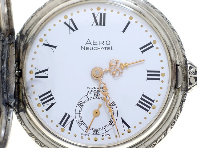 アエロ 懐中時計「ホース」銀仕上 手巻 OH済 USED