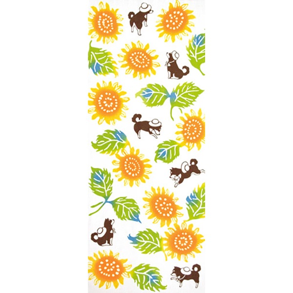 気音間 けねま 手ぬぐい 夏の散歩 日本手拭い てぬぐい ひまわりと犬