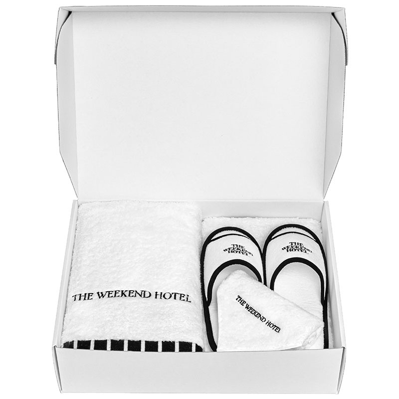 Towel&Slippers GIFTBOX(HandTowel(XSsize),BathTowel(Msize WhiteLsize White),OpenToeSlippers4å)