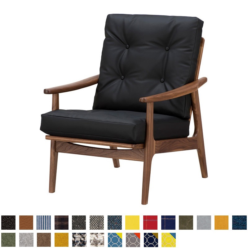 ウォルナットフレームハイバックチェア 1シーター・両肘