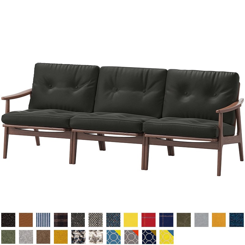 ウォルナットフレームワイドチェア 3シーター