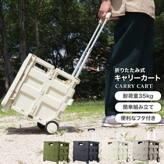 キャリーカート 折りたたみ 軽量 台車 フタ付 耐荷重35kg コンパクト 2