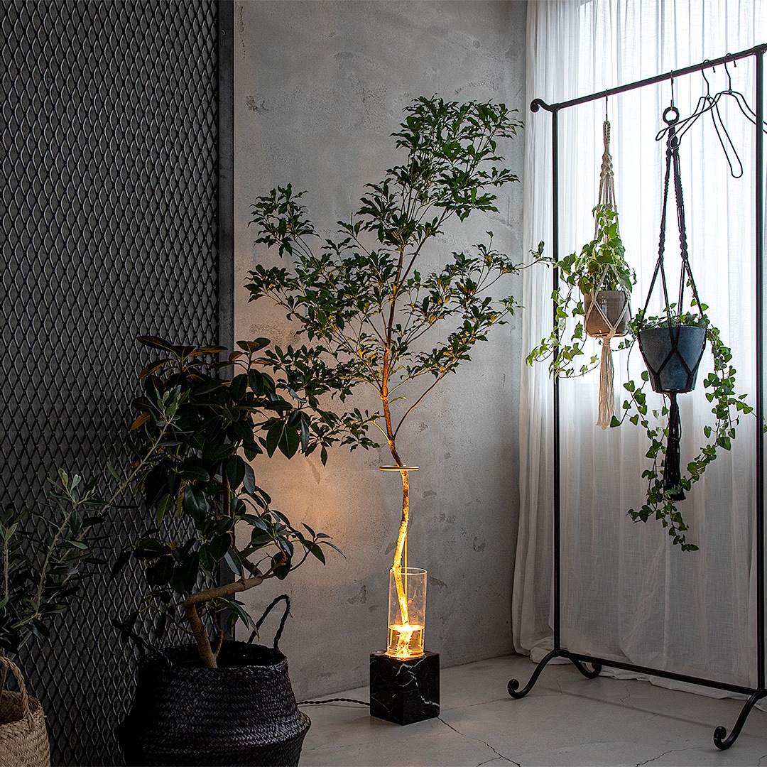 【LUMINA STONE】フラワーベースランプ フロアライト ブラック×シルバー