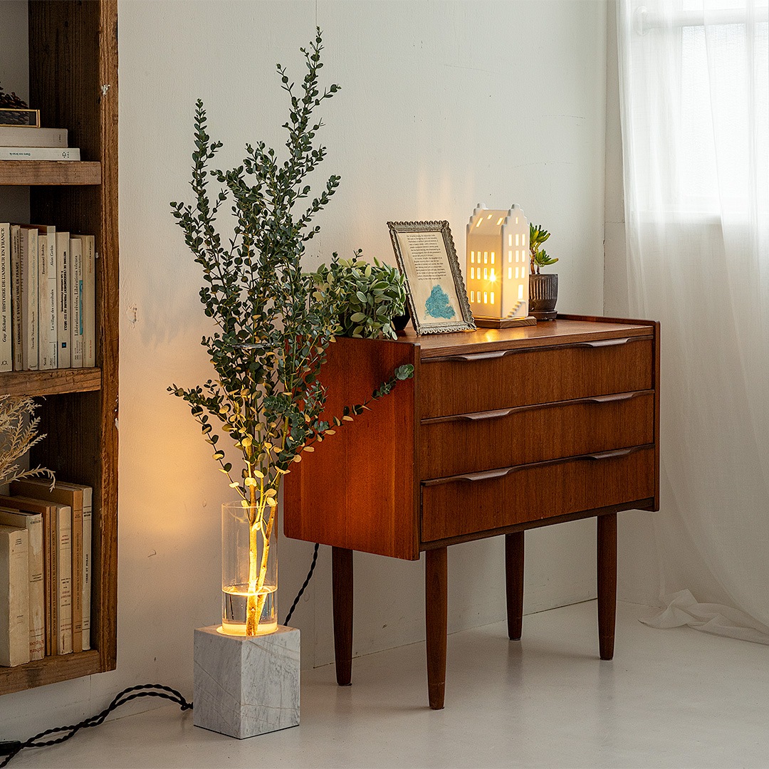 【LUMINA STONE】フラワーベースランプ フロアライト ホワイト×シルバー