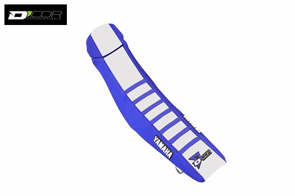 【YZF250 '14-'18/450 '14-'17】DCOR リブ付きシートカバー カラー：ブルー/ホワイト（ブルーリブ付き）
