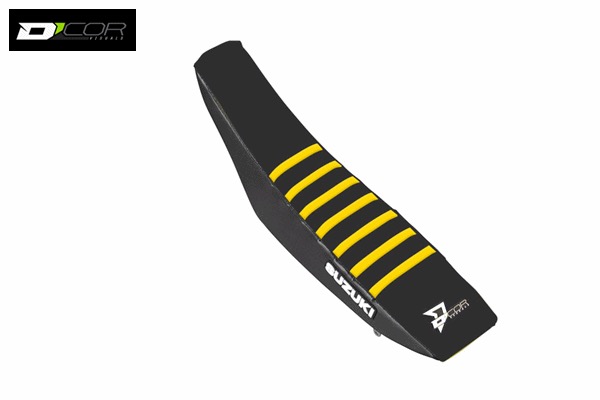 【RMZ250 '04-'18/450 '05-'17】 DCOR リブ付きシートカバー ブラック（イエローリブ付き）