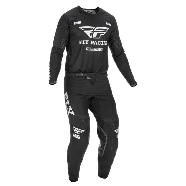 FLY EVOLUTION DST ブラック/ホワイト '22モデル MXウエア上下セット 【アウトレット：送料無料対象外、返品・交換不可】