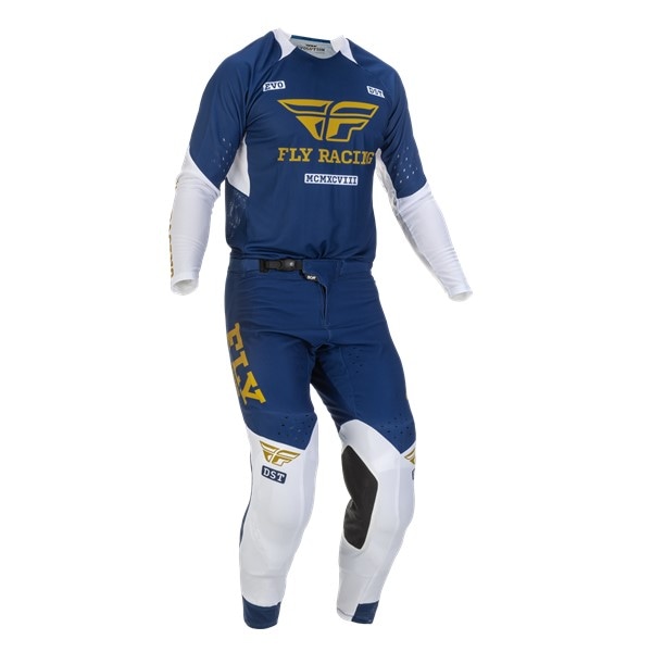 FLY EVOLUTION DST ネイビー/ホワイト/ゴールド '22モデル MXウエア上下セット 【アウトレット：送料無料対象外、返品・交換不可】