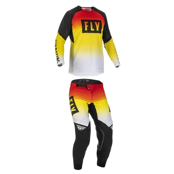 FLY EVOLUTION DST レッド/イエロー/ブラック '22LEモデル MXウエア上下セット【アウトレット：送料無料対象外、返品・交換不可】