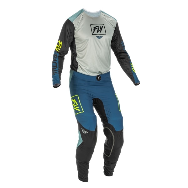 FLY LITE グレー/ティール/ハイビス '22モデル MXウエア上下セット【アウトレット：送料無料対象外、返品・交換不可】