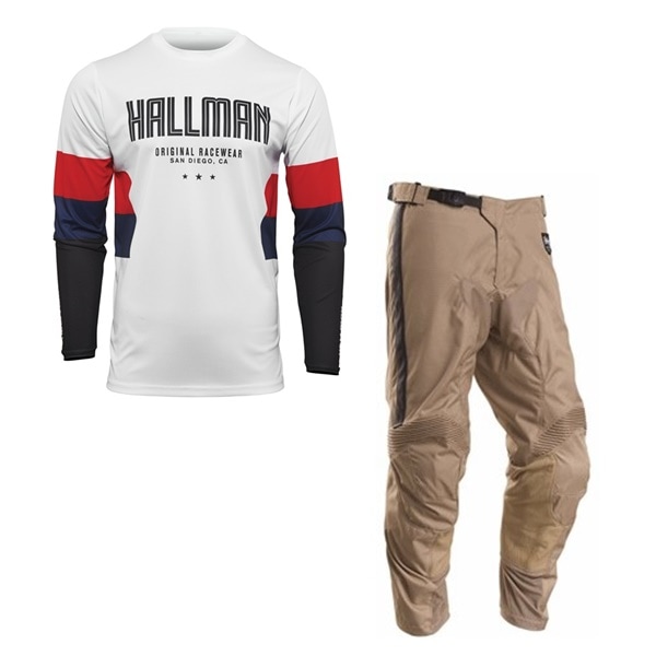  HALLMAN DRAFT White/Red/Navy （パンツ：タン） MXウエア 上下セット THOR