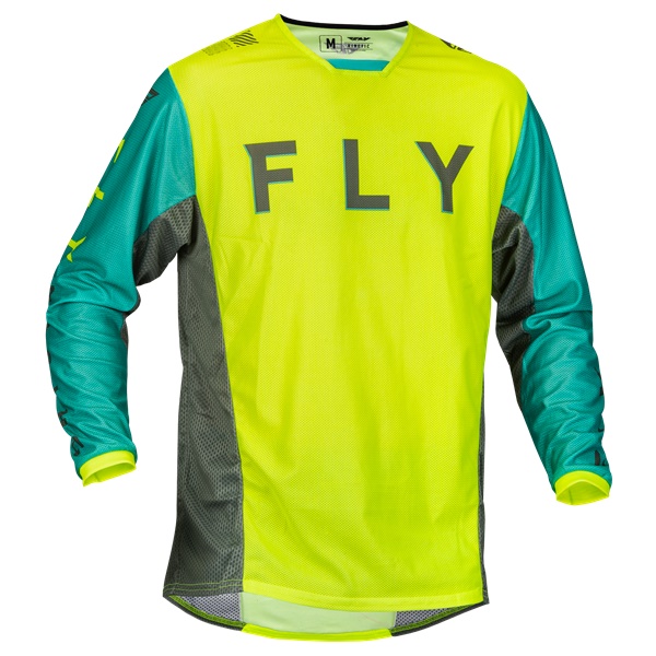 最終アウトレット'23スプリングモデル  KINETIC メッシュタイプ KORE MXジャージ HIVIS/TEAL/GRAY FLY【アウトレット：送料無料対象外、返品・交換不可】