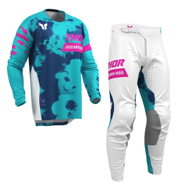 THOR LAUNCH BLEACH ホワイト/アクア MXウエア 上下セット