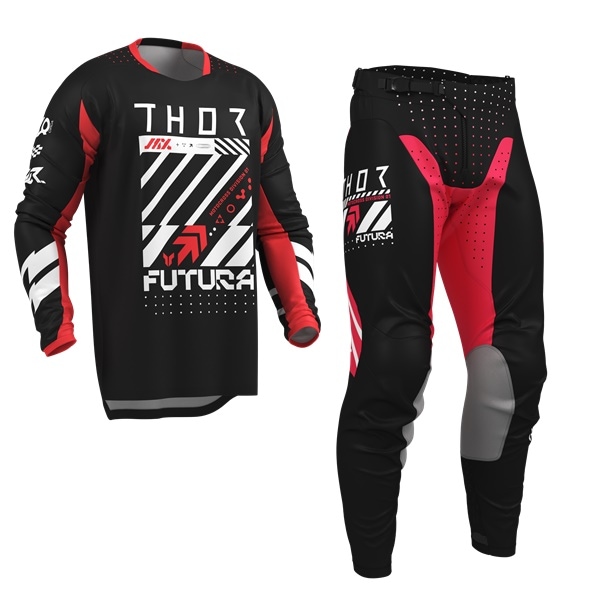 thor バイクウェアセット ジャージ（L）・パンツ（34）・グローブ（L） L/34インチ MXウエア 上下セット THOR LAUNCH BLEACH ブラック