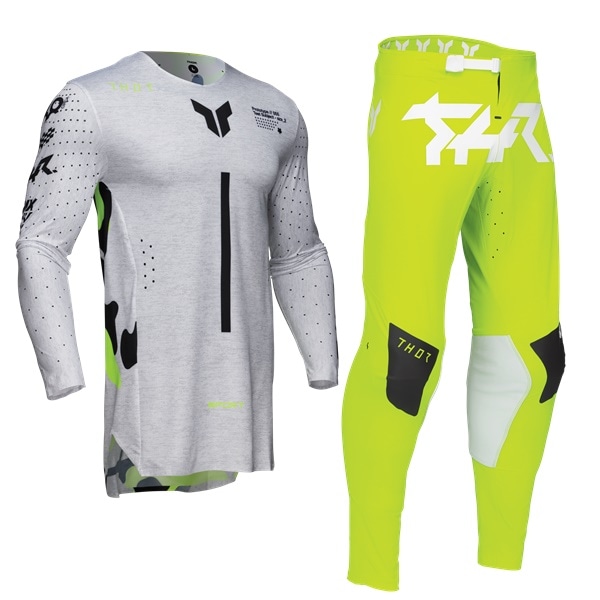 サマーバーゲン＞THOR SPORT RIOT ホワイト/アシッド MX上下セット