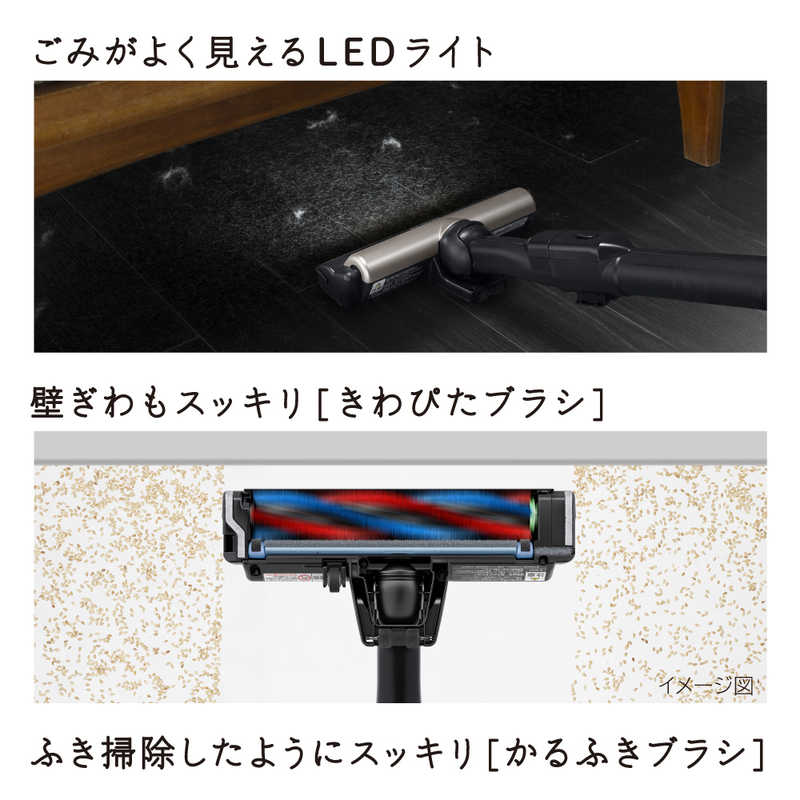 掃除機 コードレス 日立 サイクロン式 スティッククリーナー ラクかるスティック 充電式 PV-BL2H-N シャンパンゴールド スティック掃除機 軽い 軽量 自走式 吸引力強い 白色LEDライト搭載 回転ブラシ水洗い可 PVBL2H