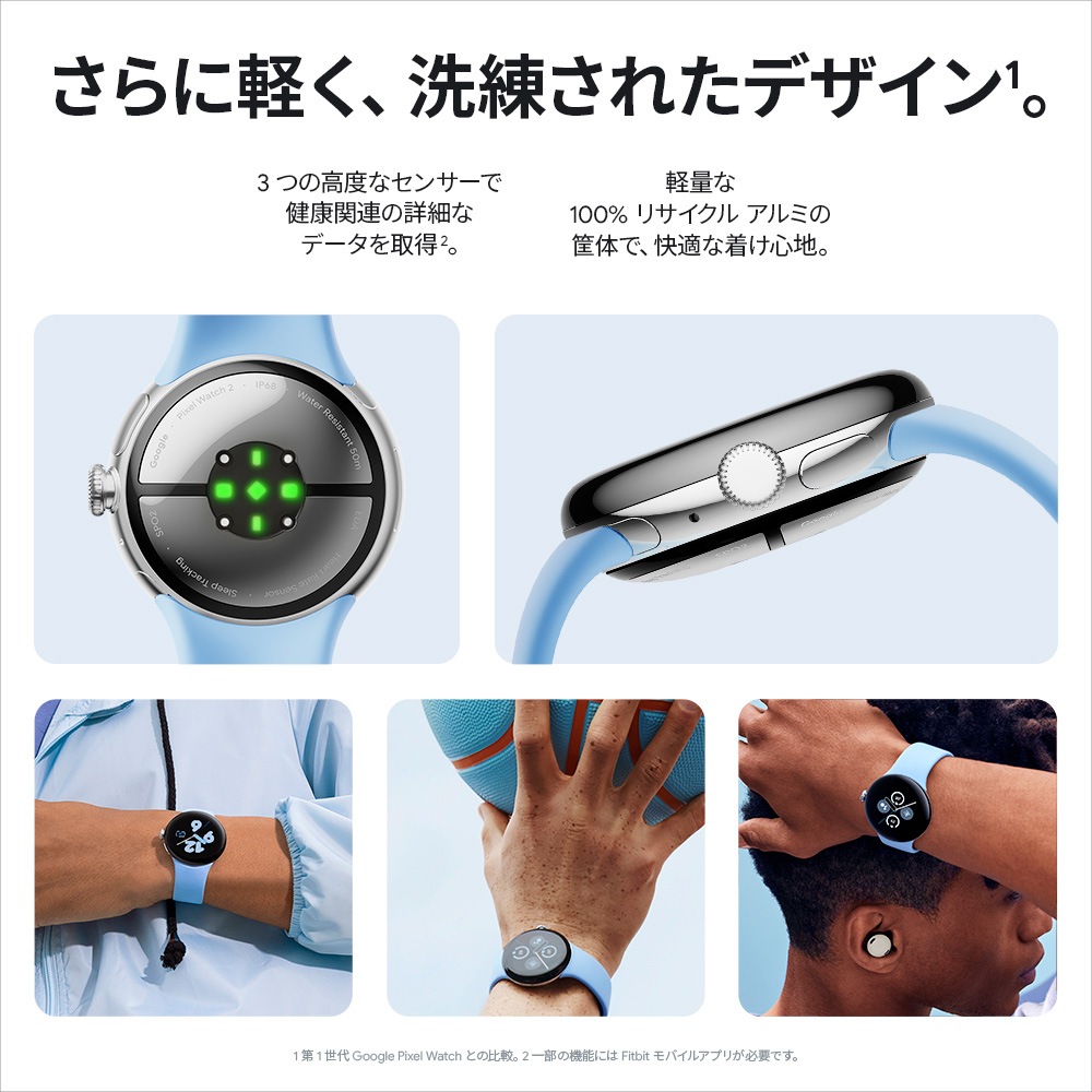 Google Pixel Watch  2 Polished Silver アルミケース / Porcelain アクティブバンド　スマートウォッチ　GA05031-GB