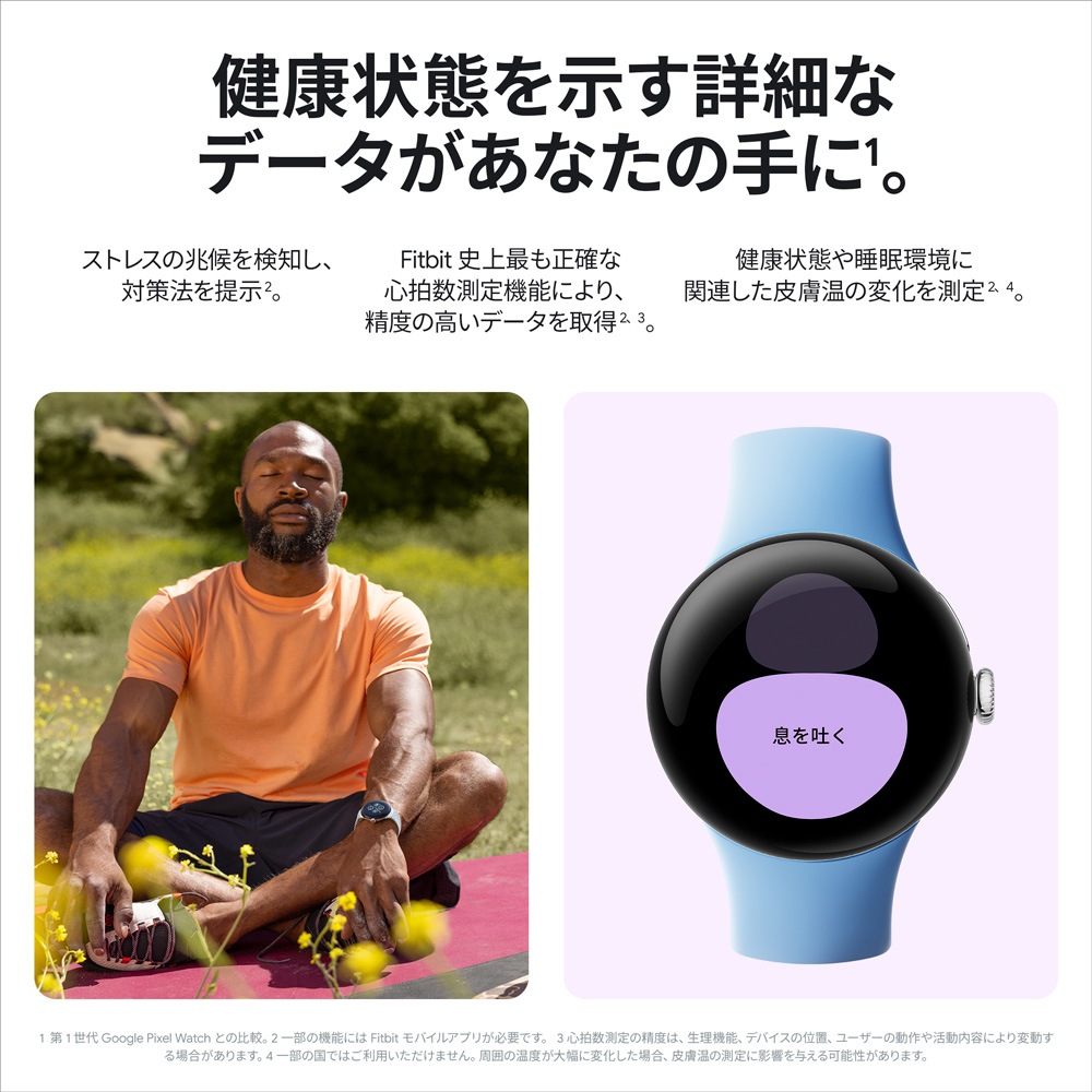 Google Pixel Watch  2 Polished Silver アルミケース / Porcelain アクティブバンド　スマートウォッチ　GA05031-GB