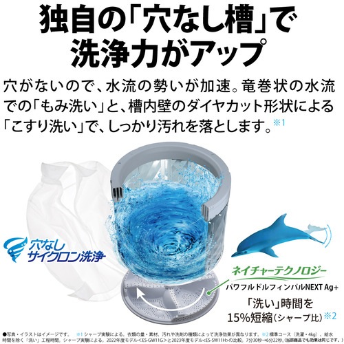 シャープ(SHARP) 全自動洗濯機 洗濯7kg ES-GV7H-P 穴なし槽 ピンク系