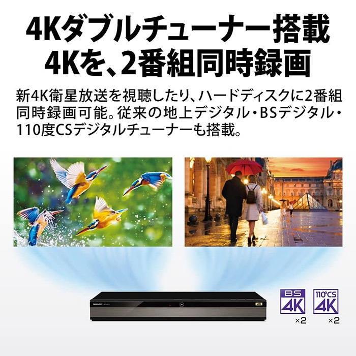 SHARP シャープ 4B-C20DT3　AQUOS/アクオスブルーレイ　4Kレコーダー　2TB