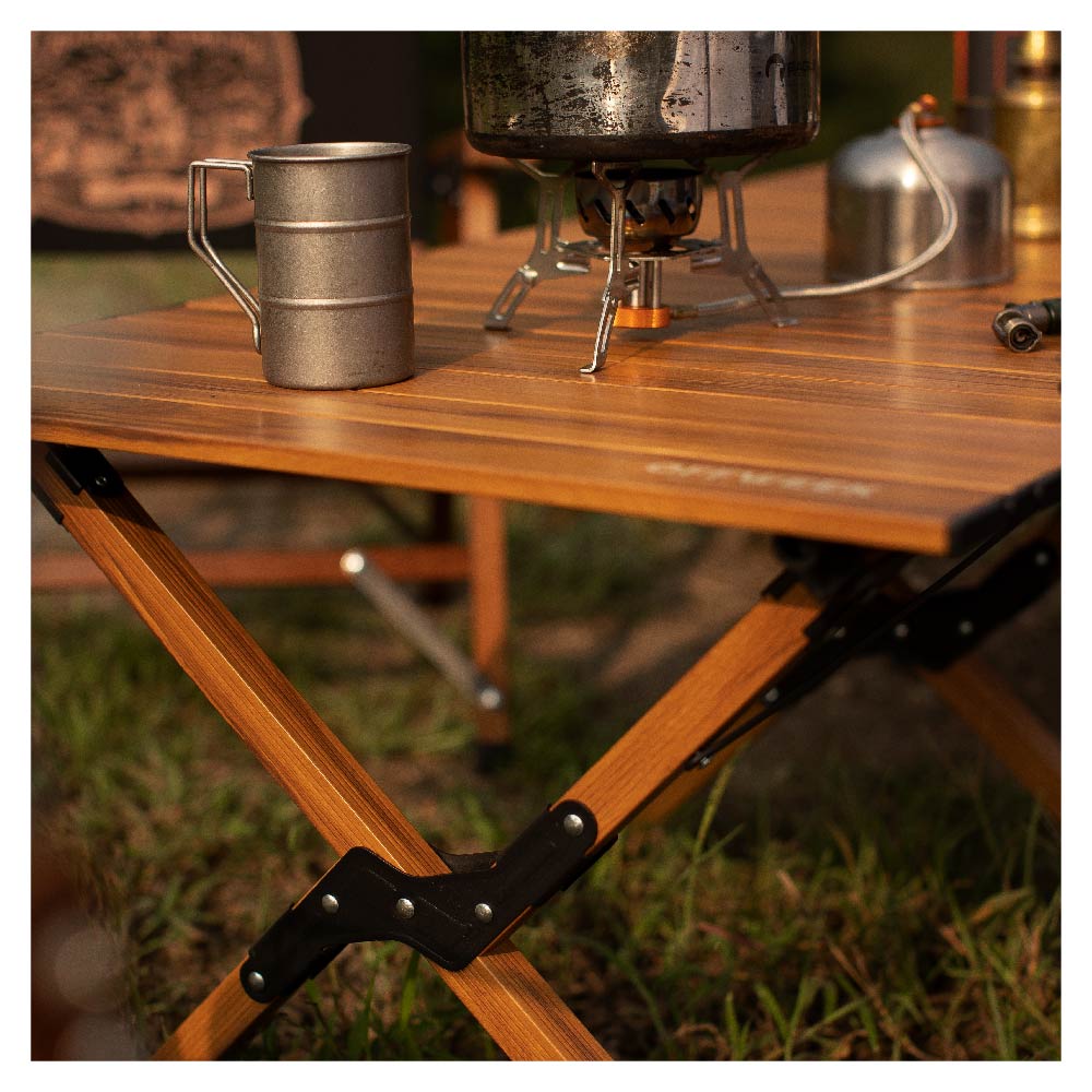 Off Week 木目調 アルミ ロールテーブル 120×60cm  4~5人用 収納袋付き