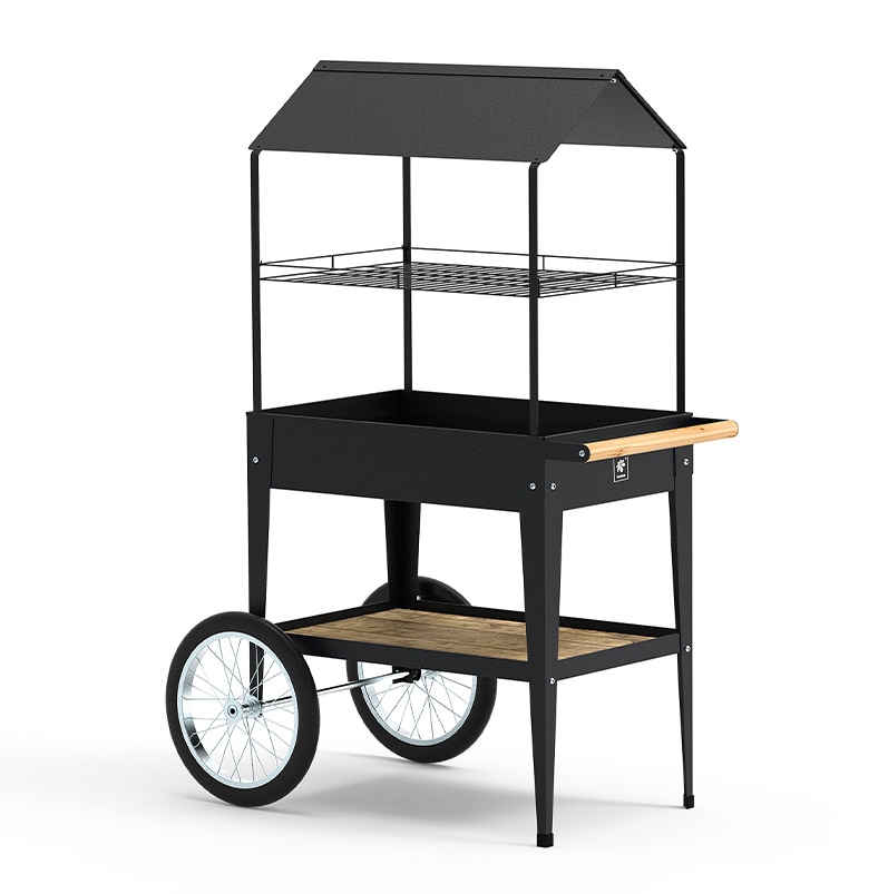 【好評にて期間延長】 屋根付きマルシェワゴン トローリー 什器 ブラック | Urban 店舗用品