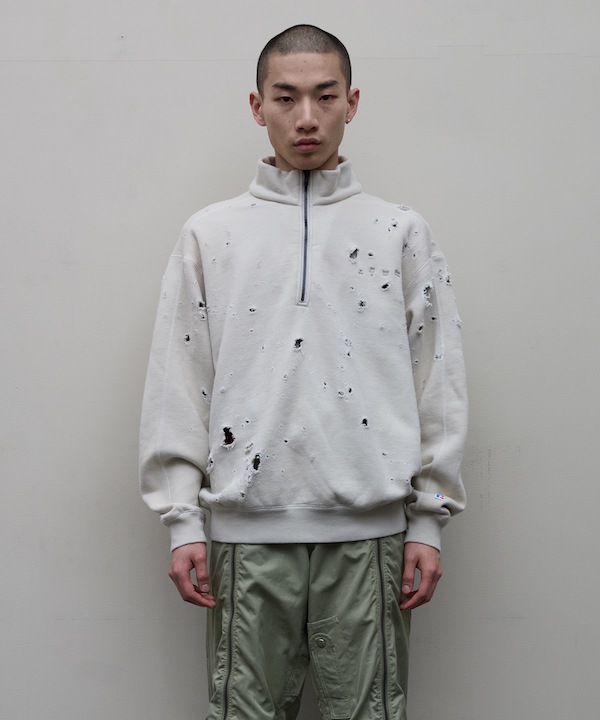 BAL Х BAL / RUSSELL DISTRESSED ATHLETIC HEAVY COTTON HALF ZIP
