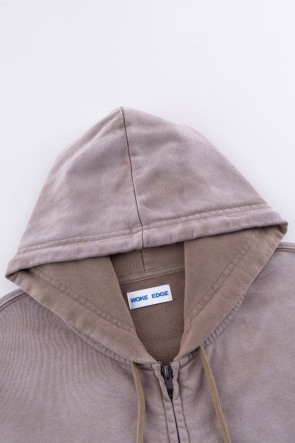 WOKE EDGE �����������å� Faded Embroidery Zip Up Hoodie