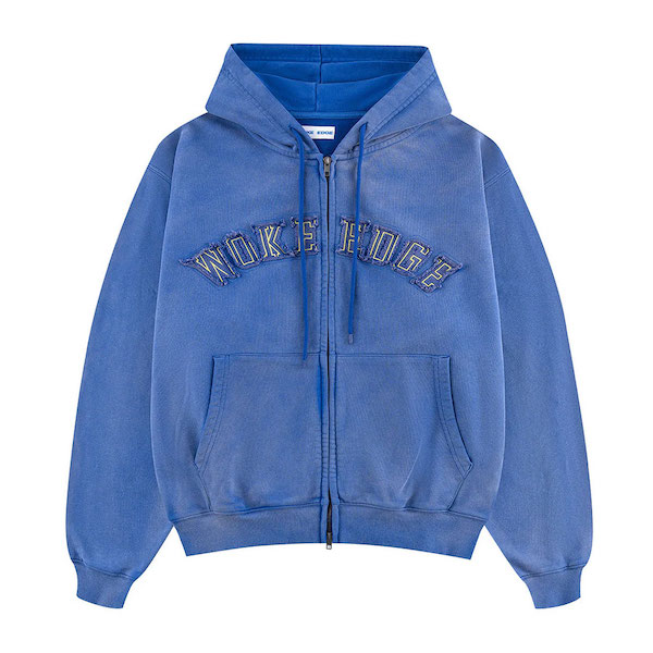 WOKE EDGE �����������å� Faded Embroidery Zip Up Hoodie