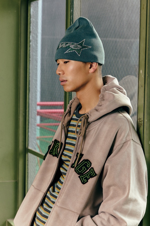 WOKE EDGE �����������å� Faded Embroidery Zip Up Hoodie