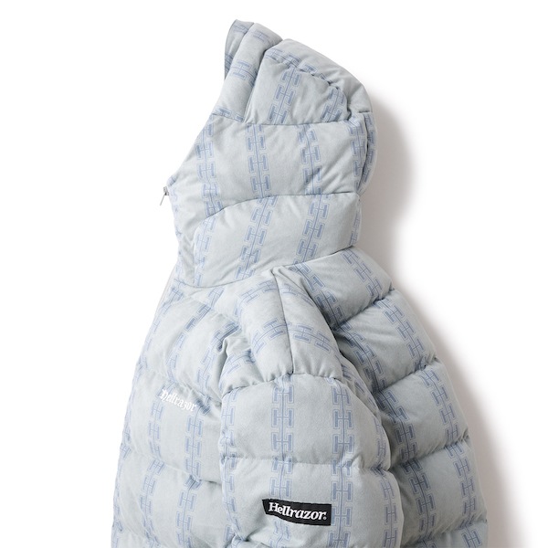 Hellrazor إ쥤 H CHAIN SUEDE HOODED DOWN JACKET