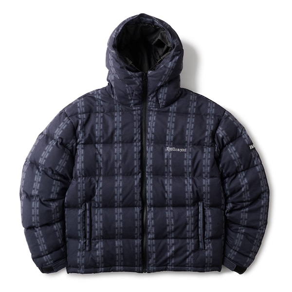 Hellrazor إ쥤 H CHAIN SUEDE HOODED DOWN JACKET