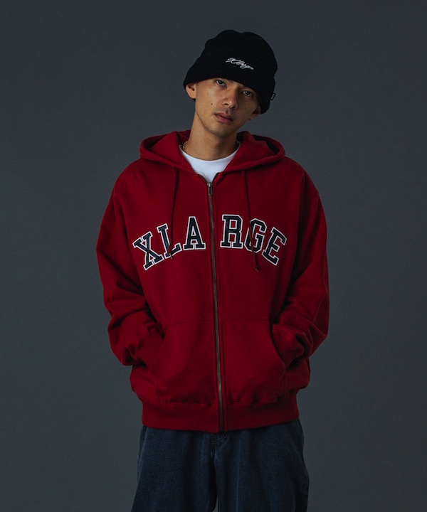 XLARGE �������ȥ�顼�� PERFORATED LEATHER LOGO ZIP UP HOODED SWEATSHIRT