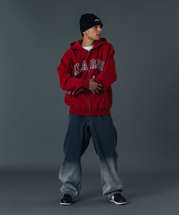 XLARGE �������ȥ�顼�� PERFORATED LEATHER LOGO ZIP UP HOODED SWEATSHIRT