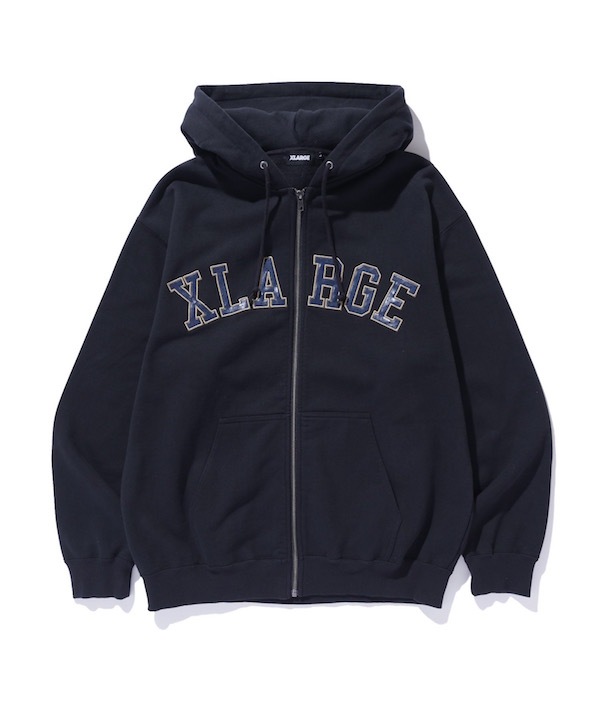 XLARGE �������ȥ�顼�� PERFORATED LEATHER LOGO ZIP UP HOODED SWEATSHIRT