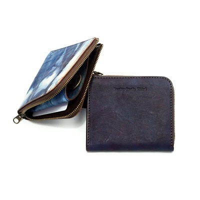 広島/レザースタジオサード〉コンパクト財布レジェ(薄藍/濃藍)