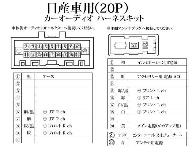 20P オーディオハーネス NISSAN 日産 ナビ取り付け 配線 交換 ナビ載せ