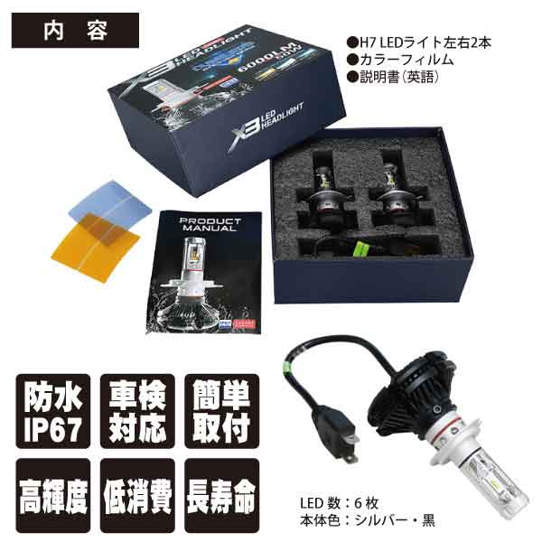 X3 LED PHILIPS H7 �ե���쥹 ���η� 12000LM KIT LED�饤�� �ָ��б� �Υ�������󥻥顼 ��X3-H7��