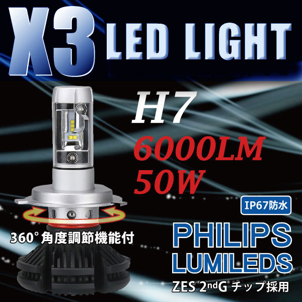 X3 LED PHILIPS H7 �ե���쥹 ���η� 12000LM KIT LED�饤�� �ָ��б� �Υ�������󥻥顼 ��X3-H7��