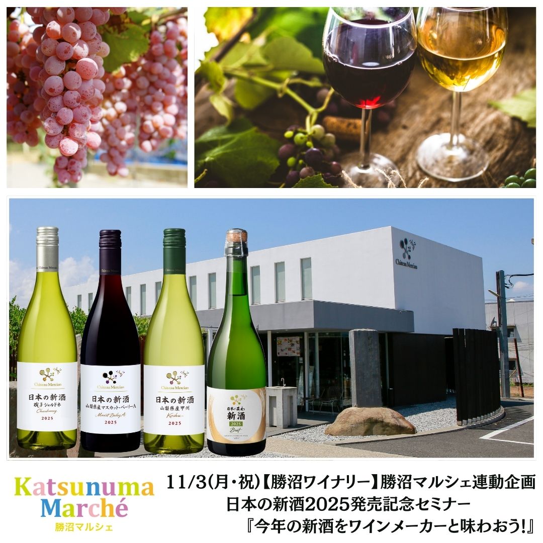 【終了】【勝沼ワイナリー】11/3(月・祝)勝沼マルシェ連動企画 日本の新酒2025発売記念セミナー『今年の新酒をワインメーカーと味わおう!』
