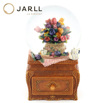 【JARLL】高級 スノードーム プレゼント 花 チューリップ リングケース オルゴール（ぜんまい・引き出し）回転式 スノーグローブ スノー ドーム 花言葉 オーナメント 結婚 祝い 贈り物 置物 飾り FG1404 5723