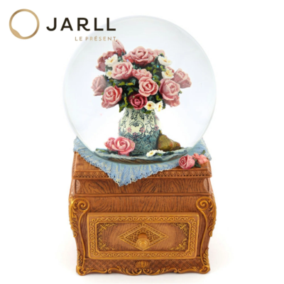 【JARLL】高級 スノードーム プレゼント 花 ローズ リングケース オルゴール（ぜんまい・引き出し）回転式 スノーグローブ スノー ドーム 花言葉 オーナメント 結婚 祝い 贈り物 置物 飾り FG1405 5725