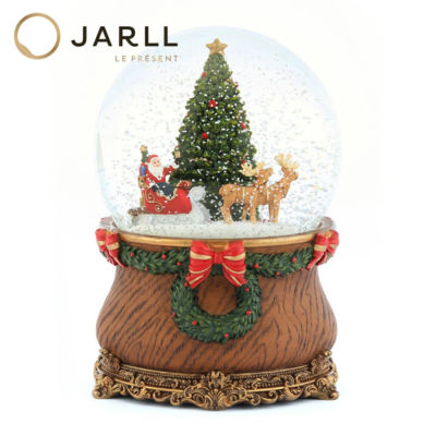 【JARLL】スノードーム クリスマス サンタクロース トナカイ そり 高級 オルゴール（ぜんまい式）プレゼント 結婚祝い 誕生日 インテリア 置物 スノーグローブ GG-54062