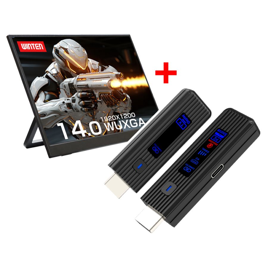 モバイルモニター 14インチ(1920*1200 WUXGA)+ワイヤレスディスプレイアダプタ(日本技適認証取得)セット【1年保証】WTMWSET-140WP-BK 6342