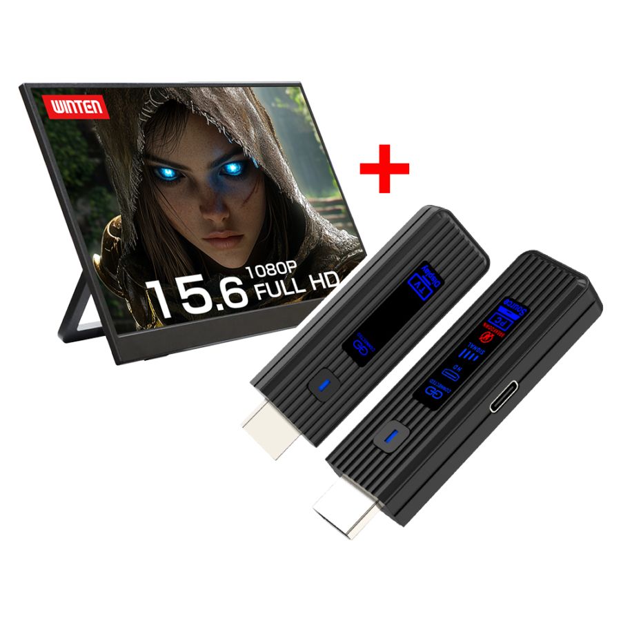 モバイルモニター 15.6インチ（1920*1080 フルHD）＋ワイヤレスディスプレイアダプタ（日本技適認証取得）セット【1年保証】WTMWSET-156WP-BK 6343